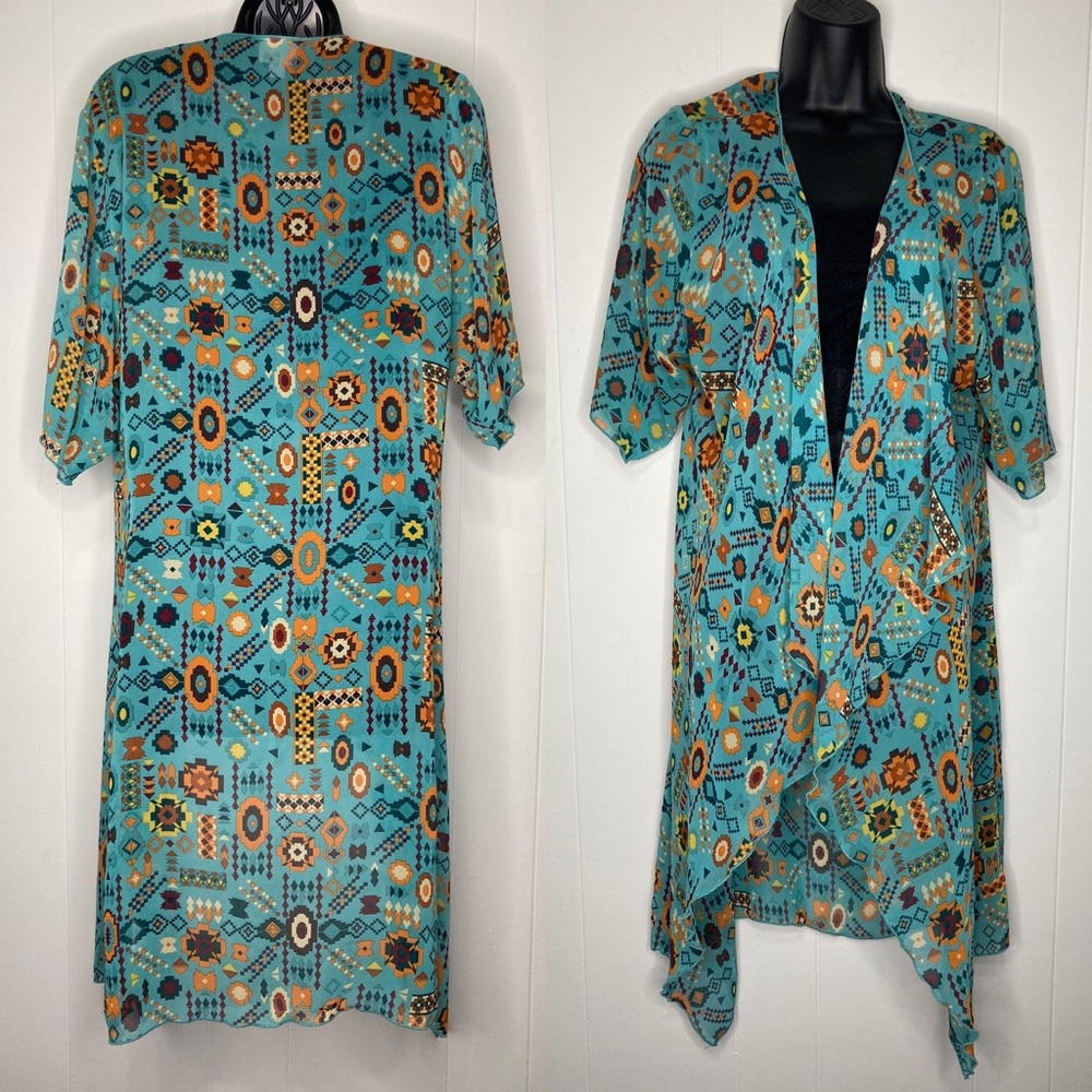 LuLaRoe multi print long flowing cardigan size S like new!